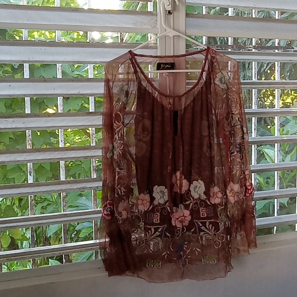 Johnny Was Biya Embroidered Mesh Top and Black Camisole - Picture 2 of 8